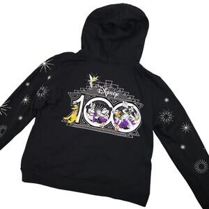 Disney 100th Anniversary Full Zip Hoodie Sz Large Embroidered Mickey Black EUC